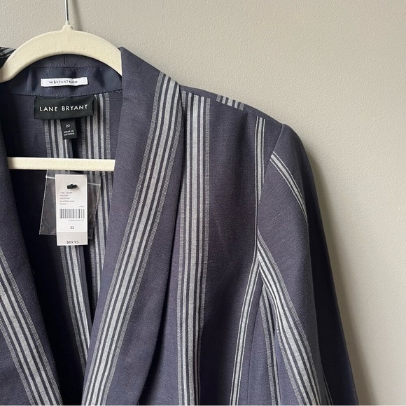 Lane Bryant Bryant Blazer Women's Size 22 New NWT Slate Blue Striped Linen Blend - Picture 6 of 11